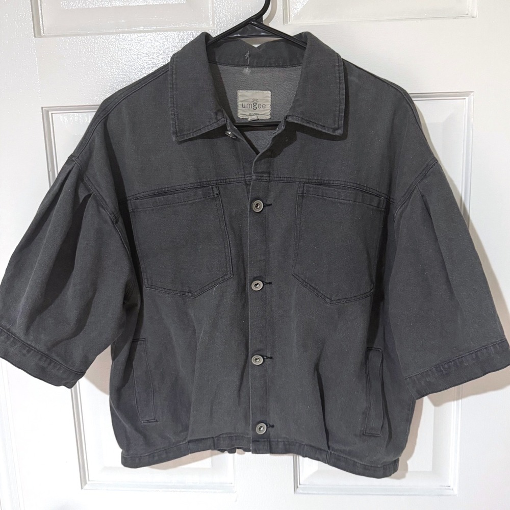 Umgee Womens Gray Short Sleeve Cropped Denim Jacket C4280 Small